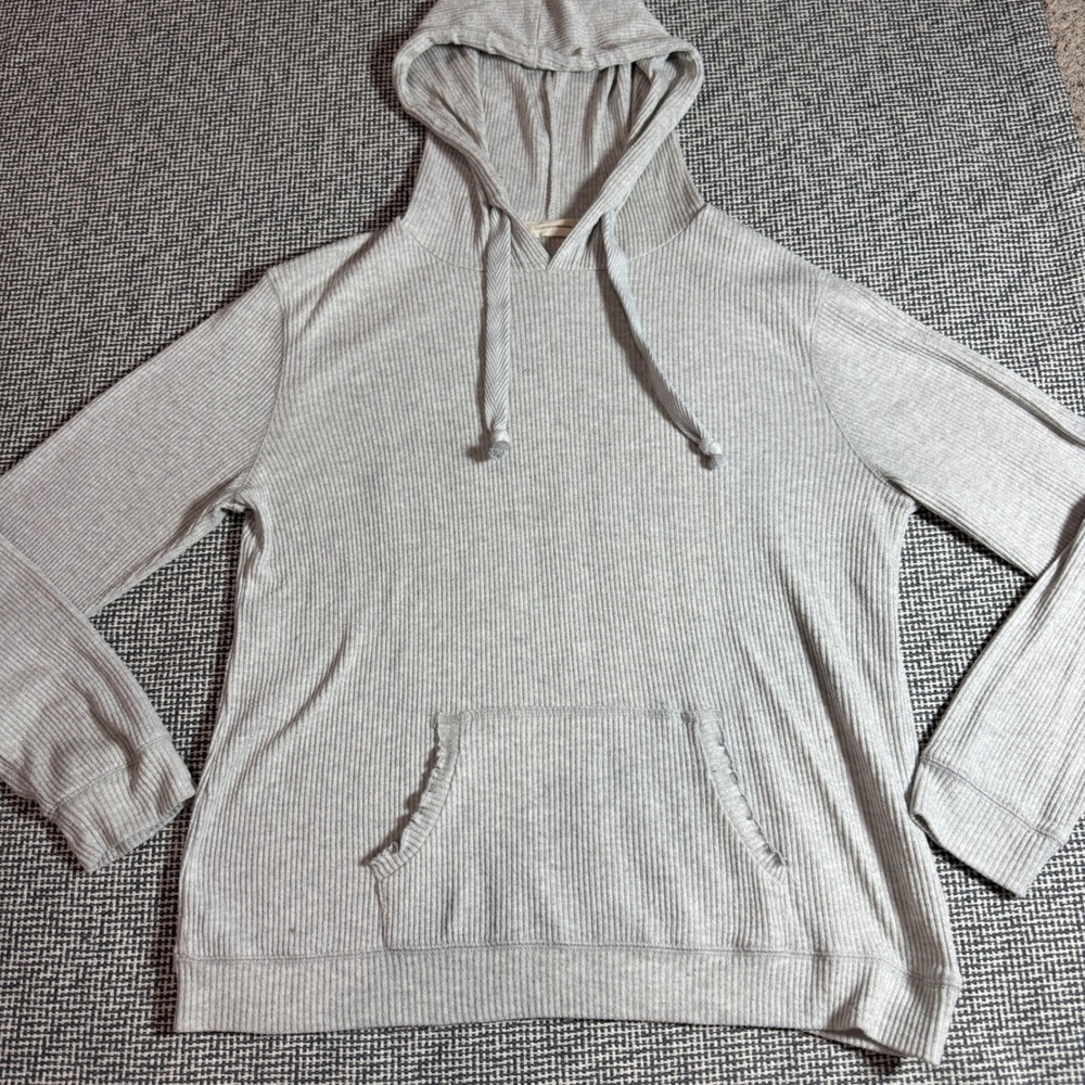 Ocean Drive Womens Gray Ribbed Knit Pullover Hoodie Sweatshirt Size L